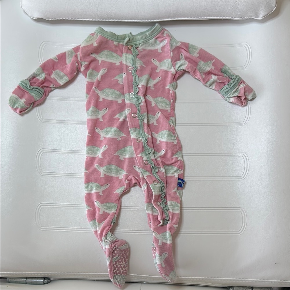 Kickee Pants Pink and Green Sea Turtle Footies Sleeper Onesie